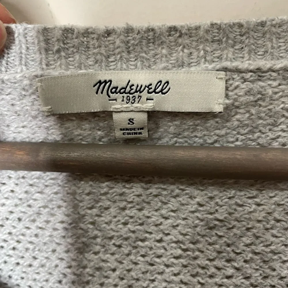 Madewell Grey Waffle Sweater W/ Curved Hem